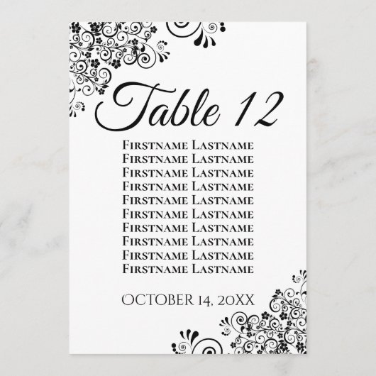 シンプル白黒の結婚座席表カード (裏面)