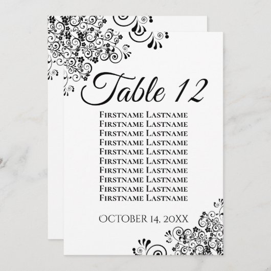 シンプル白黒の結婚座席表カード (正面/裏面)