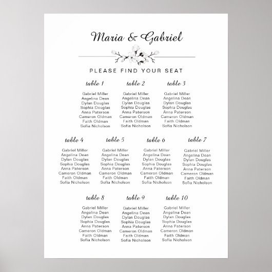 シンプル白黒の結婚座席表 ポスター (正面)