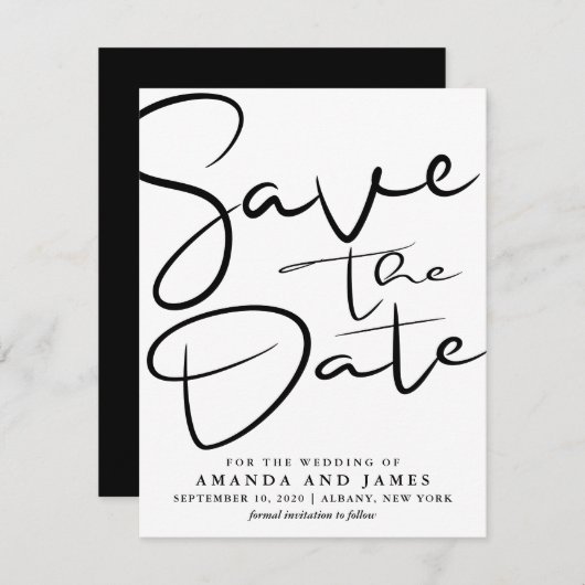 シンプル白黒の結婚式の日付を保存 (正面/裏面)