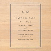 シンプル白黒の結婚式の日付を保存 アクリル招待状 (正面)