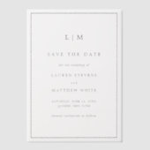 シンプル白黒の結婚式の日付を保存 ベラム紙招待状 (正面)
