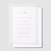 シンプル白黒の結婚式の日付を保存 ベラム紙招待状 (オフセット)