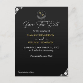 シンプル白黒の結婚式の日付を保存 ポストカード