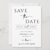 シンプル白黒の結婚式の日付を保存 招待状 (正面)