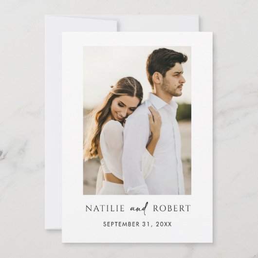 シンプル白黒の結婚式の日付を保存 招待状 (裏面)