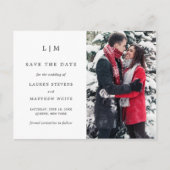 シンプル白黒の結婚式の日付を保存 案内ポストカード (正面)