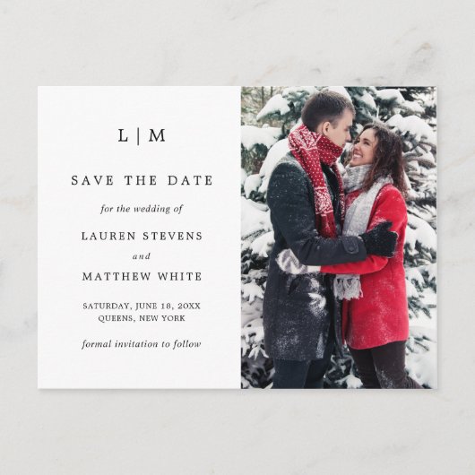 シンプル白黒の結婚式の日付を保存 案内ポストカード (正面)