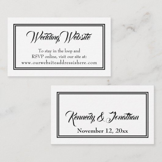 シンプル白黒の結婚Webサイトのエンクロージャカード エンクロージャーカード (正面/裏面)