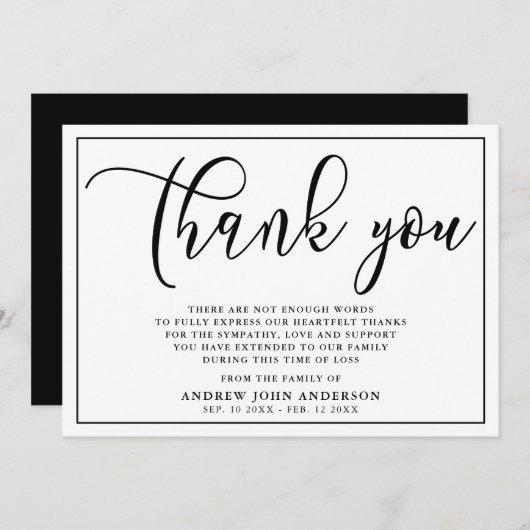 シンプル白黒の葬儀サンキューカード サンキューカード (正面/裏面)