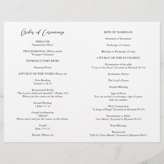 シンプル白黒はっきりしたモダン結婚式 プログラム (裏面)