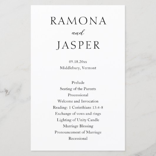 シンプル白黒はっきりしたモダン結婚式 プログラム (正面)