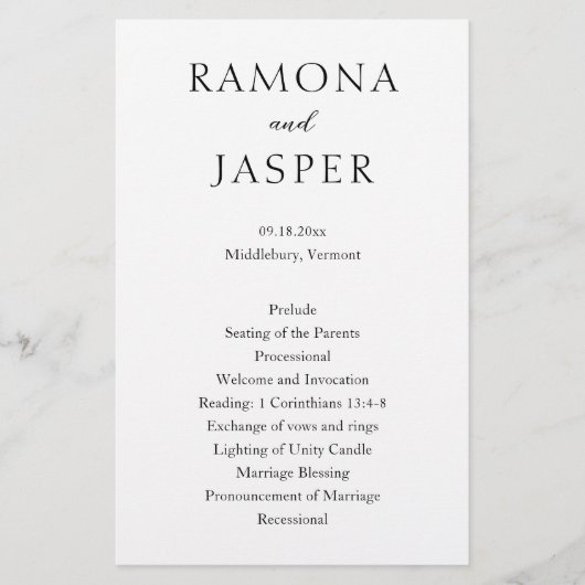 シンプル白黒はっきりしたモダン結婚式 プログラム チラシ (正面)