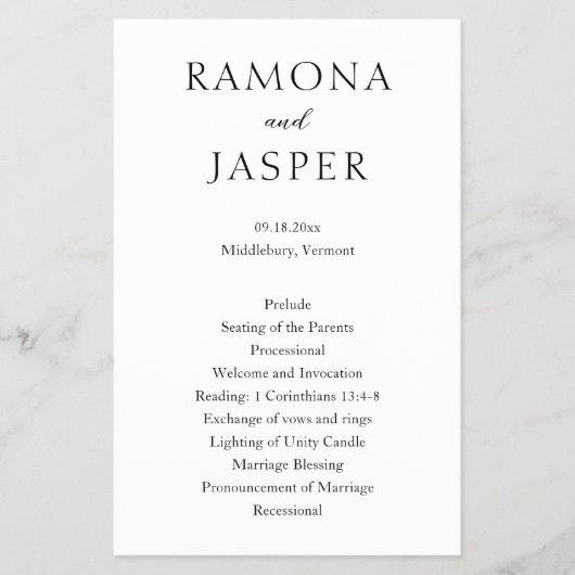 シンプル白黒はっきりしたモダン結婚式 プログラム チラシ (正面)