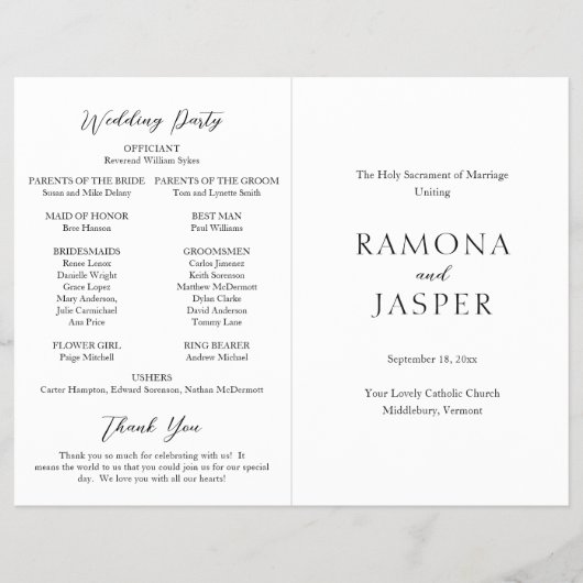 シンプル白黒はっきりしたモダン結婚式 プログラム チラシ (正面)