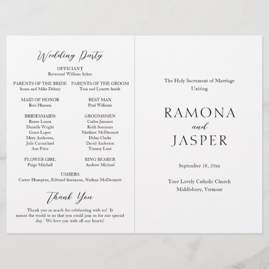 シンプル白黒はっきりしたモダン結婚式 プログラム チラシ (正面)