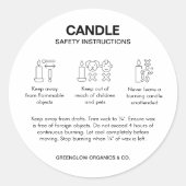 シンプル白黒アイコンろうそく安全ラベル ラウンドシール (正面)