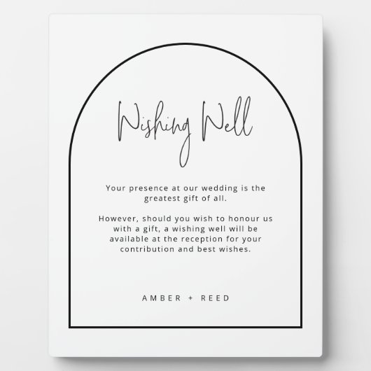 シンプル白黒アー結婚チのウィングウェル標識 フォトプラーク (正面)