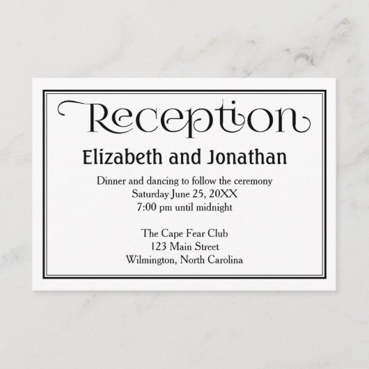 シンプル白黒ウェディングレセプションカード エンクロージャーカード (正面)