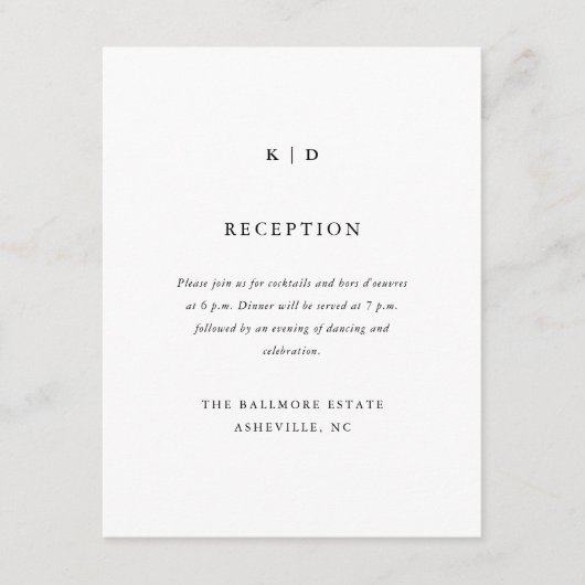 シンプル白黒ウェディングレセプション エンクロージャーカード (正面)