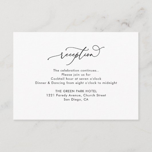 シンプル白黒ウェディングレセプション エンクロージャーカード (正面)