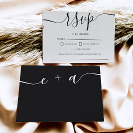 シンプル白黒ウェディングrsvpモノグラム 出欠カード