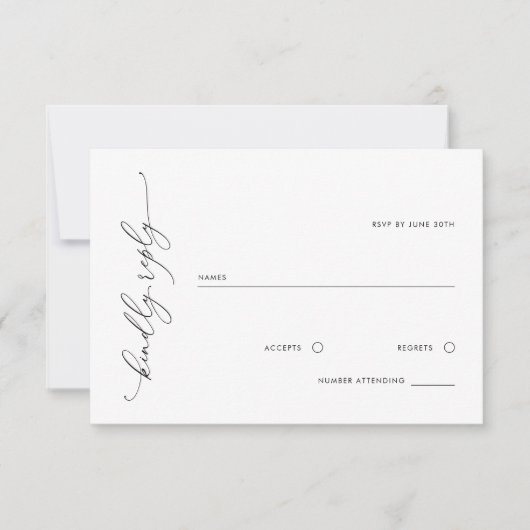 シンプル白黒ウェディングRSVPレスポンスカード 出欠カード (正面)