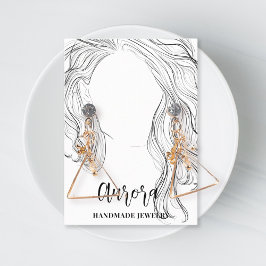 シンプル白黒ウェーブヘアスケッチジュエリー 名刺