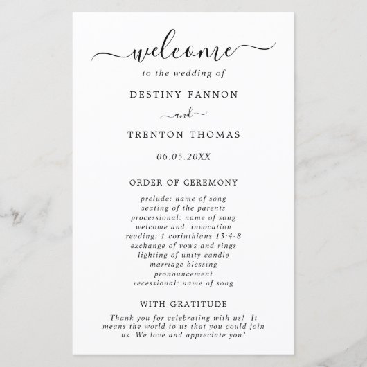 シンプル白黒エレガミニマルントウェディングプログラム (正面)