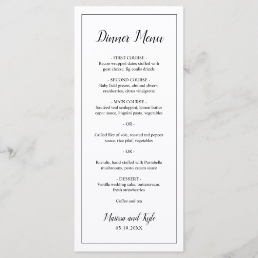 シンプル白黒エレガモダンントウェディング メニュー (正面)