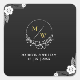 シンプル白黒エレガントな結婚式 スクエアシール