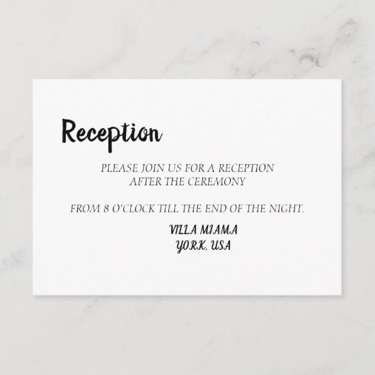 シンプル白黒エレガントウェディング受付カード エンクロージャーカード (正面)