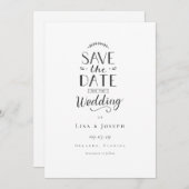 シンプル白黒エレガントウェディング日付の保存 招待状 (正面/裏面)