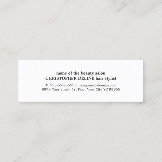 シンプル白黒エレガントシザー美容師 スキニー名刺 (裏面)