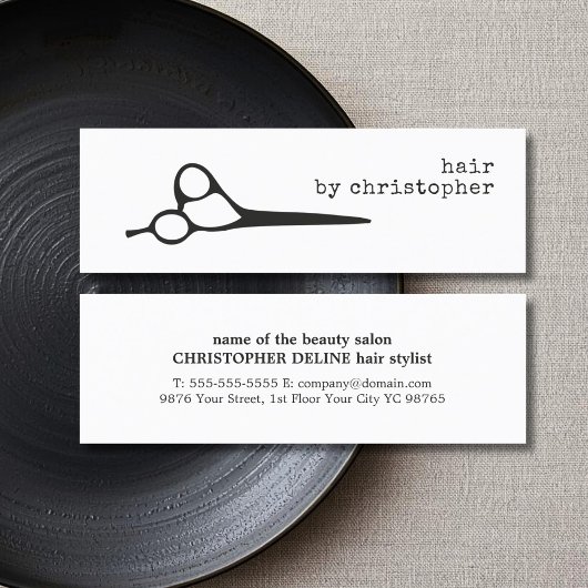 シンプル白黒エレガントシザー美容師 スキニー名刺