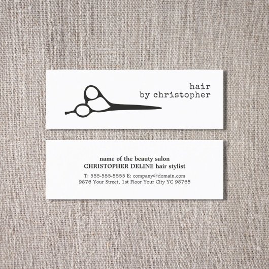 シンプル白黒エレガントシザー美容師 スキニー名刺