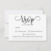 シンプル白黒エレガントシックrsvp結婚s 出欠カード (正面)