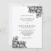 シンプル白黒エレガントフローラサマー結婚ズ 招待状 (正面)