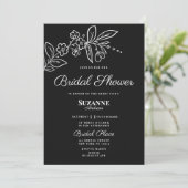 シンプル白黒エレガントフローラブライダルシャワー 招待状 (スタンド正面)