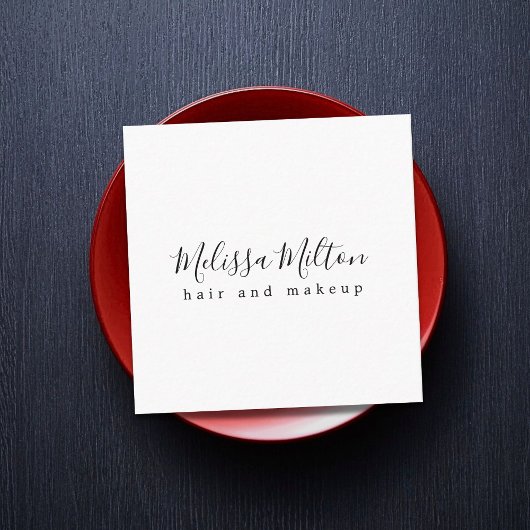 シンプル白黒エレガントヘアメイクアップ美しい スクエア名刺