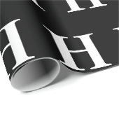 シンプル白黒エレガントモノグラムイニシャル ラッピングペーパー (ロールコーナー)