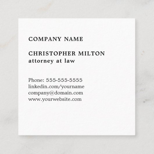 シンプル白黒エレガントモノグラム弁護士 スクエア名刺 (裏面)