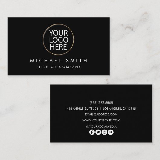 シンプル白黒エレガントロゴを追加カスタムする 名刺 (正面/裏面)