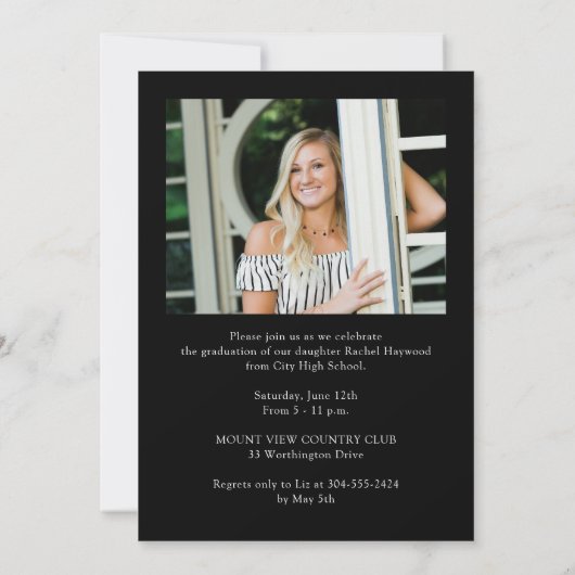 シンプル白黒エレガント写真卒業会 招待状 (裏面)