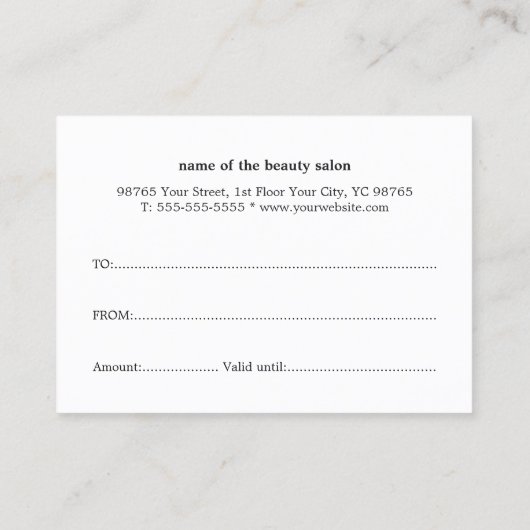 シンプル白黒エレガント美しいギフト券 割引カード (裏面)