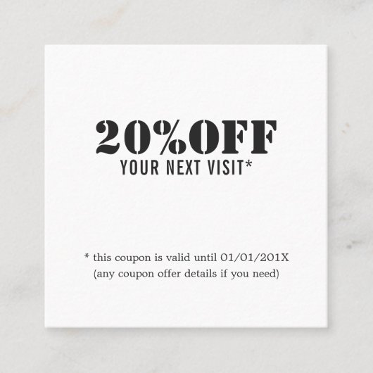 シンプル白黒エレガント美しいクーポン 割引カード (正面)