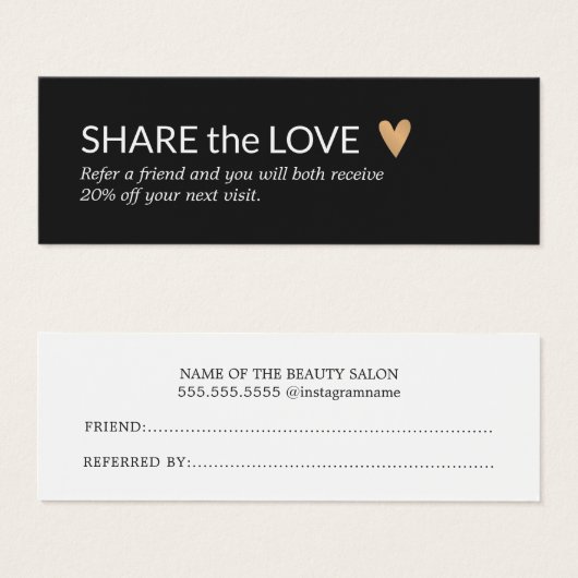 シンプル白黒エレガント金ゴールドハート参照 (正面&裏面)