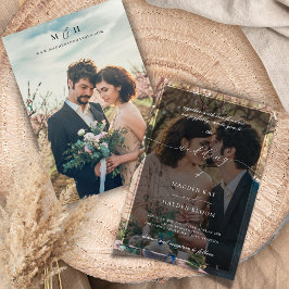 シンプル白黒オーバーレイ結婚写真 招待状