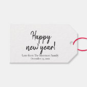 シンプル白黒カスタムスクリプト文字新年 ギフトタグ (正面(横))