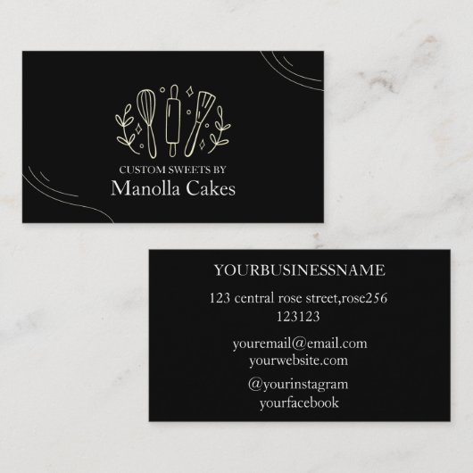 シンプル白黒カスタム料理ベーキング 名刺 (正面/裏面)
